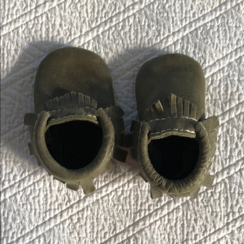 Freshly picked olive green moccasins, size 2